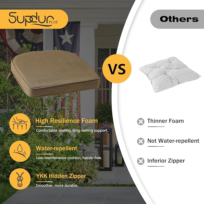 Outdoor Sunbrella Round Corner Seat Cushion, 17"x16"x2", Set of 4, Non Slip Seat Cushion Pads with Removable Cover for Patio Furniture, Garden Yard Lawn, Specrtum Caribou