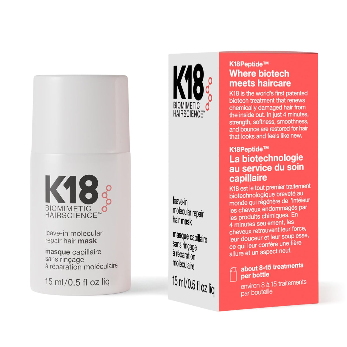 K18 Leave-In Molecular Repair Hair Mask, 0.5 Fl Oz