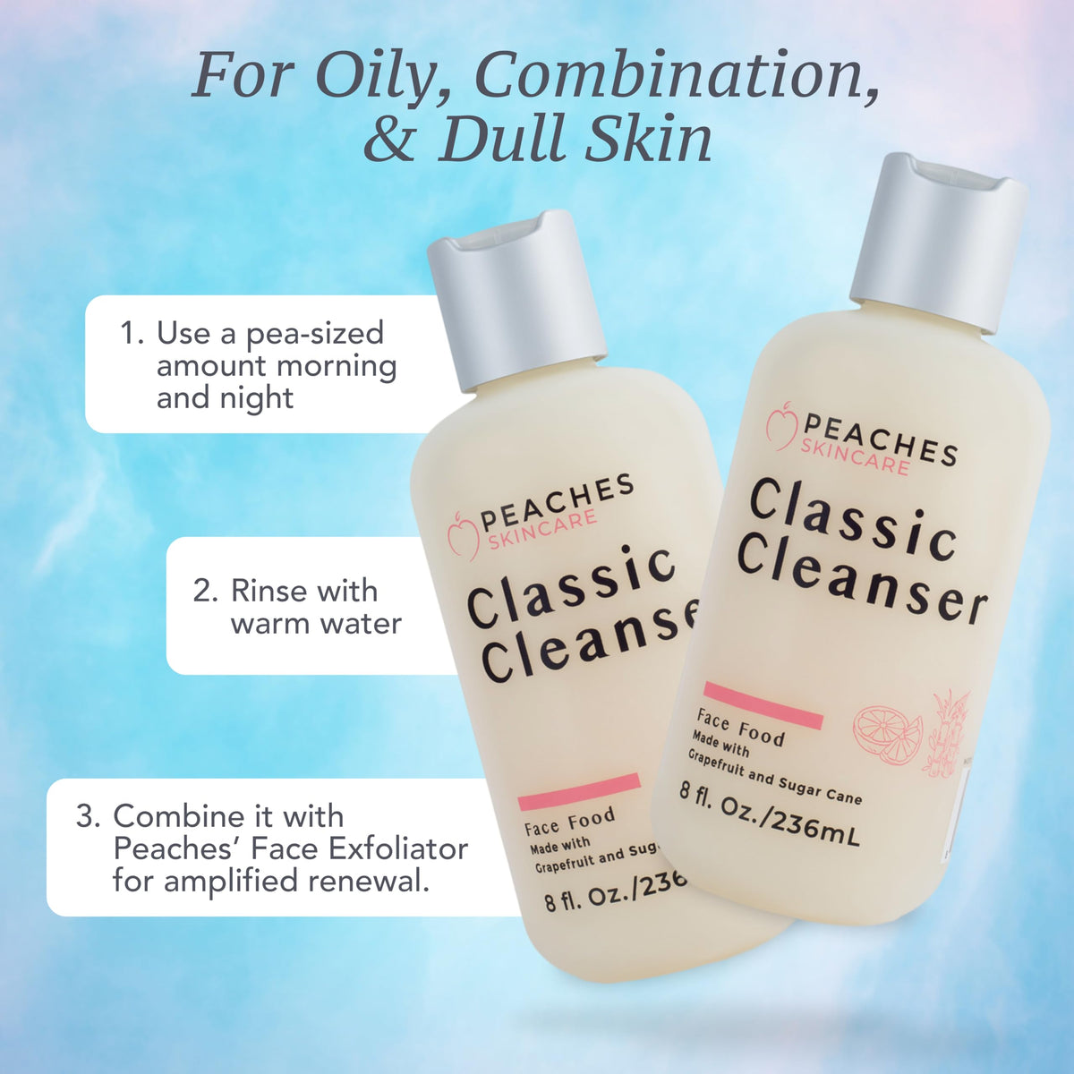 Peaches Skin Care Hydrating Facial Cleanser - Vegan Face Wash, 8 oz