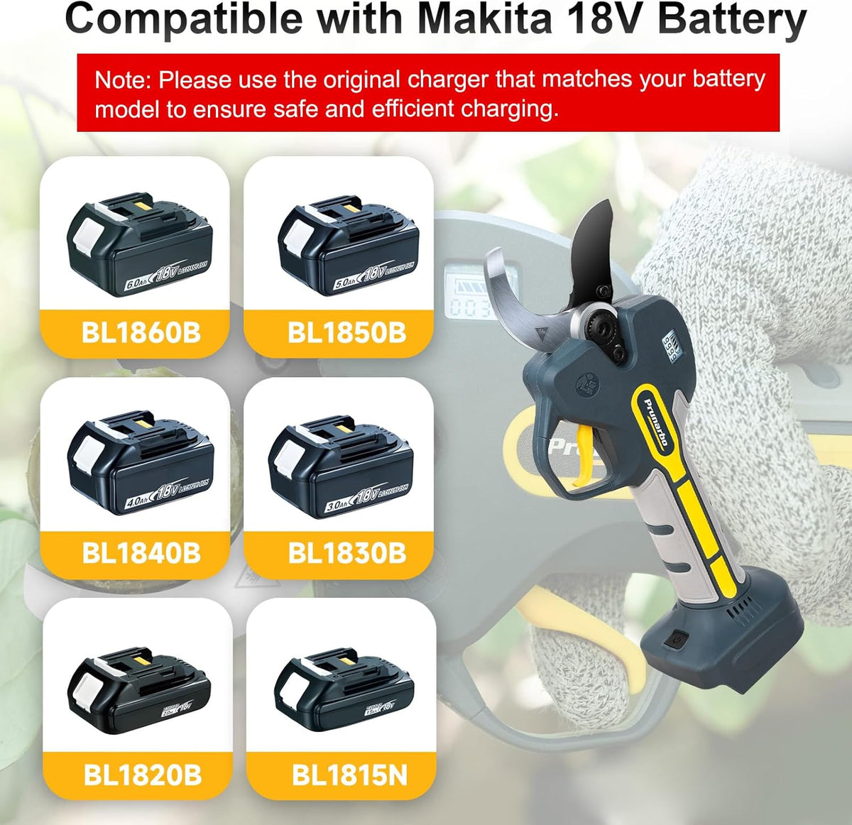 Electric Pruning Shears Cordless for Makita 18V Battery, Professional Electric Tree Pruner Cutter Battery Secateurs 50mm (2inch) SK5 Teflon Blade for Gardening Heavy Duty PR-E50 (Only Body)