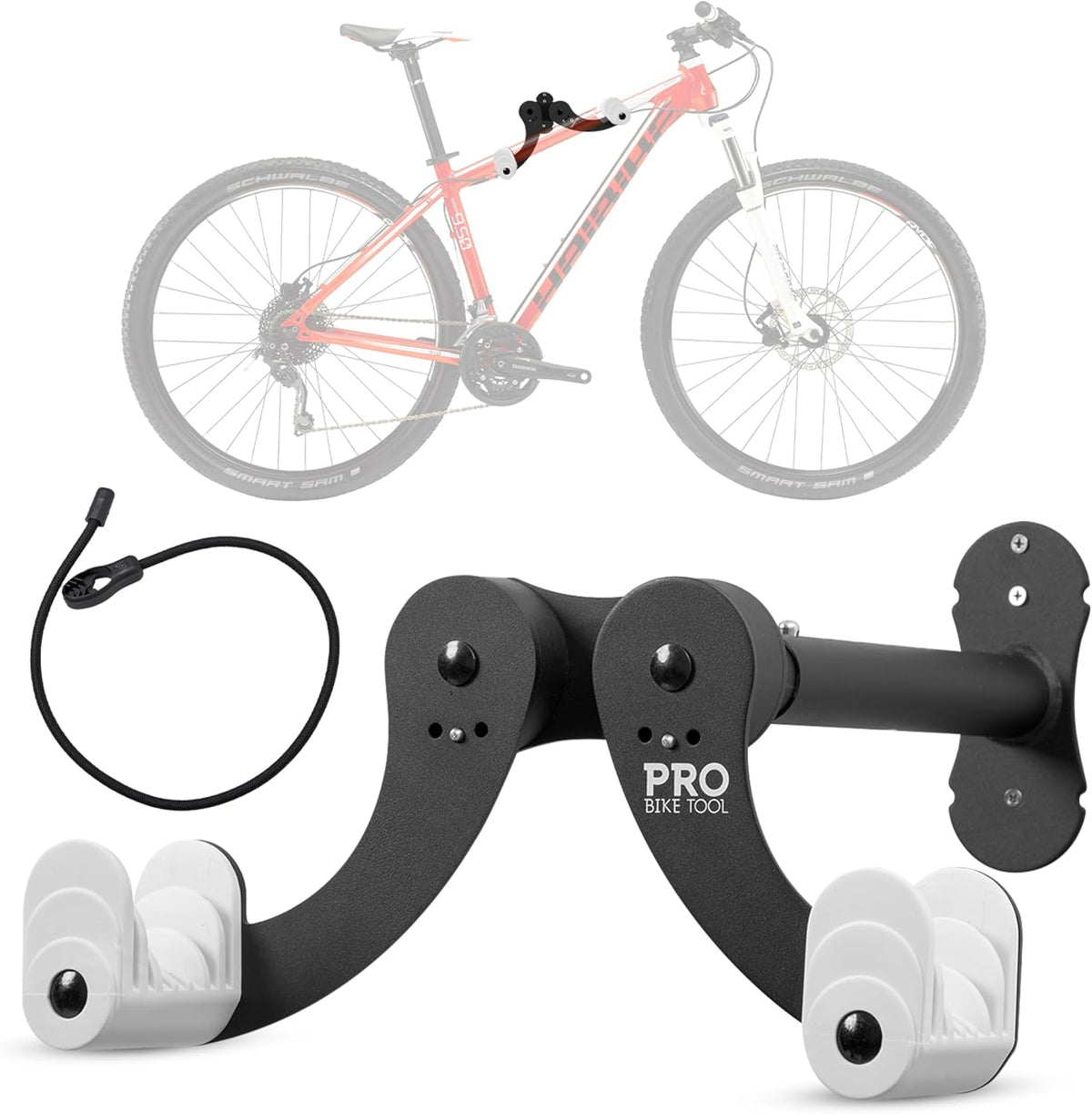 PRO BIKE TOOL Bike Wall Mount - Horizontal Indoor Bike Rack for 1 Bicycle - Bike Rack for Garage - Safe and Secure Bike Hook for Road, Mountain or Hybrid Bikes - Bike Hanger, Bicycle Storage - White