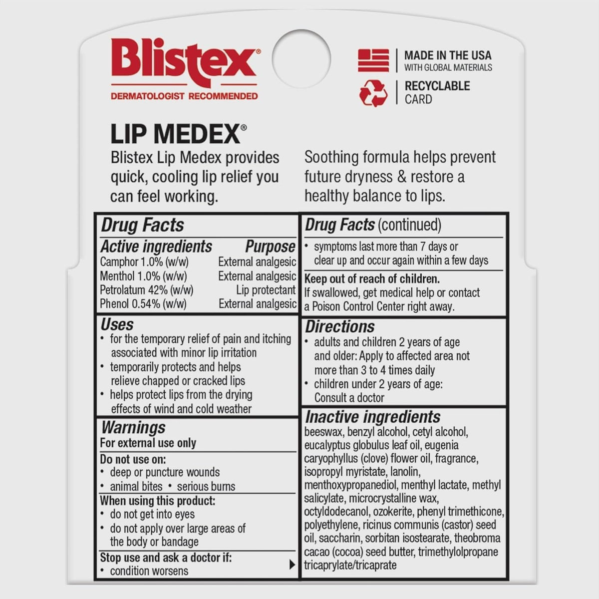 Blistex Lip Medex Medicated Lip Balm, 24 Hr Moisture, 0.15 oz, 3 Count