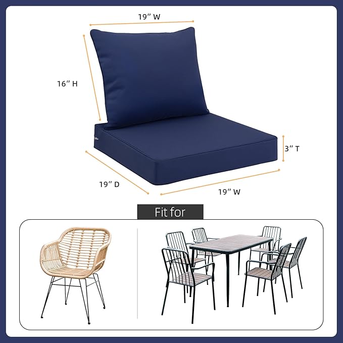 Favoyard Outdoor Seat Cushion Set 19 x 19 Inch Waterproof & Fade Resistant Patio Furniture Cushions with Removable Cover Deep Seat & Back Cushion with Handle and Adjustable Straps for Chair Sofa Couch