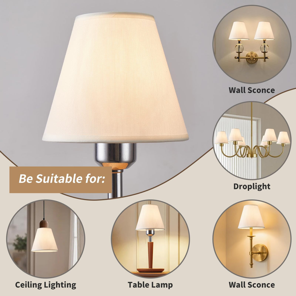 Small Lamp Shades Set of 6, Clip-on Fitter Lamp Shades, 3" x 6" x 5"