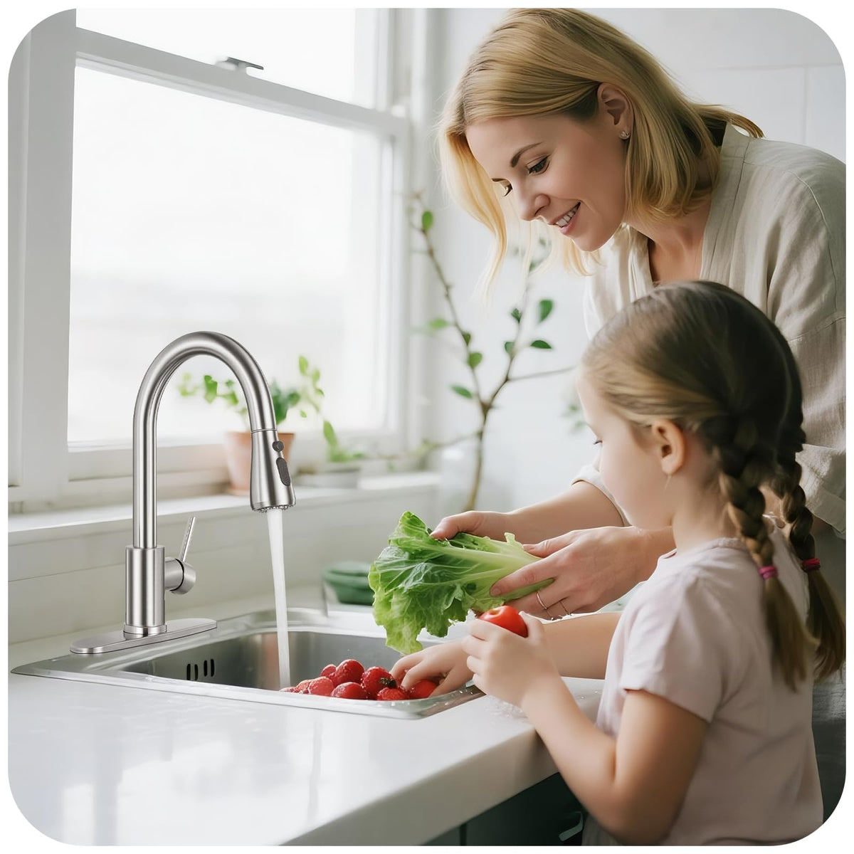 LUFG Brushed Nickel Kitchen Faucet with Pull Down Sprayer and Deck Plate