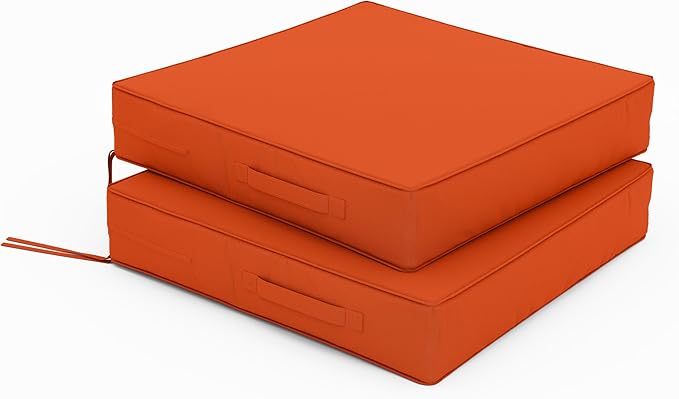 Patio Chair Cushions 22 X 22 X 4 Inch Waterproof Outdoor Seat Cushions for Patio Furniture, Outdoor Sofa Couch Pads with Ties & Handle, Set of 2, Orange