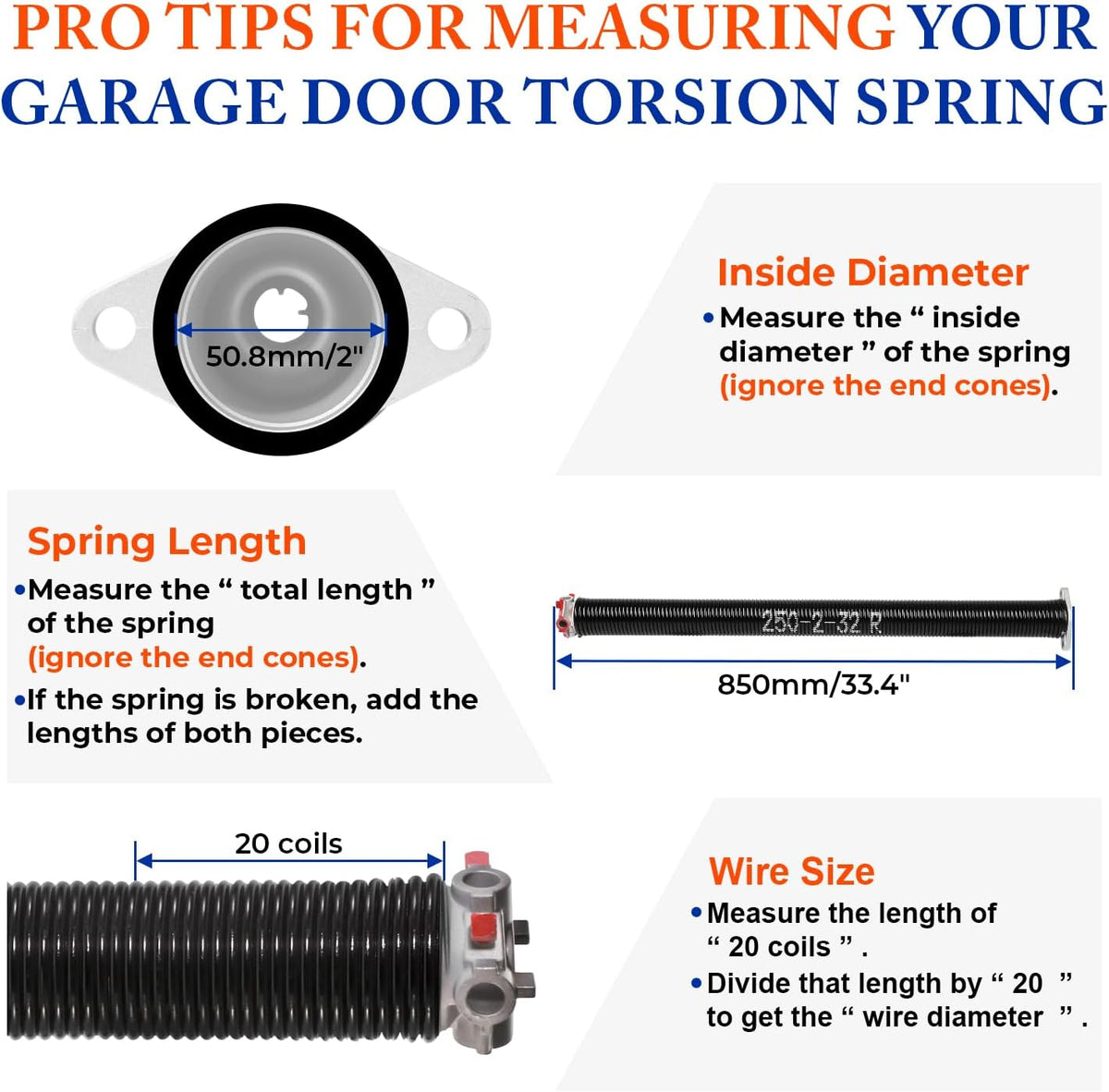 Pair of 2" Garage Door Torsion Springs (0.250'' X 2'' X 30'') with Non-Slip Winding Bars & Gloves, Heavy-Duty Replacement, 18,000 Cycles, High Precision Electrophoresis Black Coated
