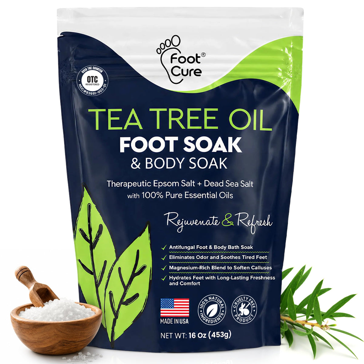 Tea Tree Oil Epsom Salt Foot Soak for Toenail Fungus Treatment, Tired Feet