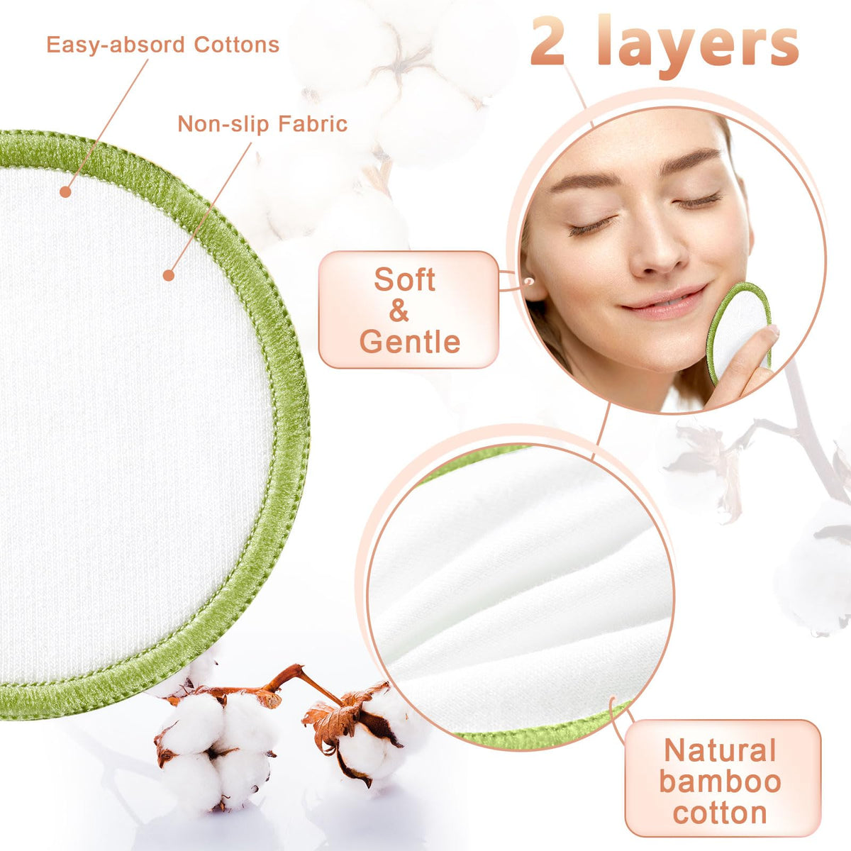Foaincore 40 Pcs Reusable Makeup Remover Cotton Pads, Integrated Color