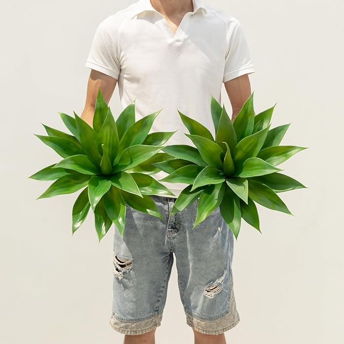 Artificial Agave Plants,Large UV Resistant Fake Agave Planters for Indoor and Outdoor Decorating Artificial Plants for Outdoors Fake Plants (2Pack, 18"