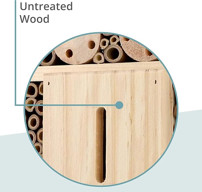 I Large Insect Hotel with bark roof Natural, Weatherproof, Insect House Made of Natural Wood for Bees, Ladybugs, lacewings, Butterflies, bee Hotel, Nesting aid for Hanging