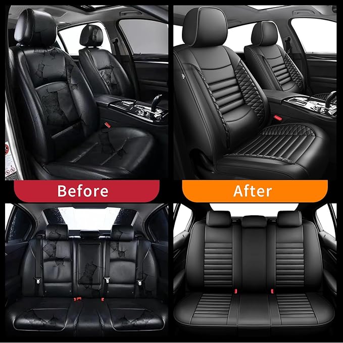 Fit HRV Car Seat Covers for Honda HR-V 2016-2024 2025 2026 - Upgraded Premium Waterproof & Breathable Leather, Airbag Compatible, All-Weather Seat Cushion Protector (Full Set, Black)
