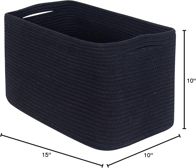 MINTWOOD Design Storage Basket for Shelves, Decorative Baskets for Organizing, Book Basket, Storage Cube Bin Box, Woven Closet Organizer, Pantry Closet and Shoe Basket, Full Black