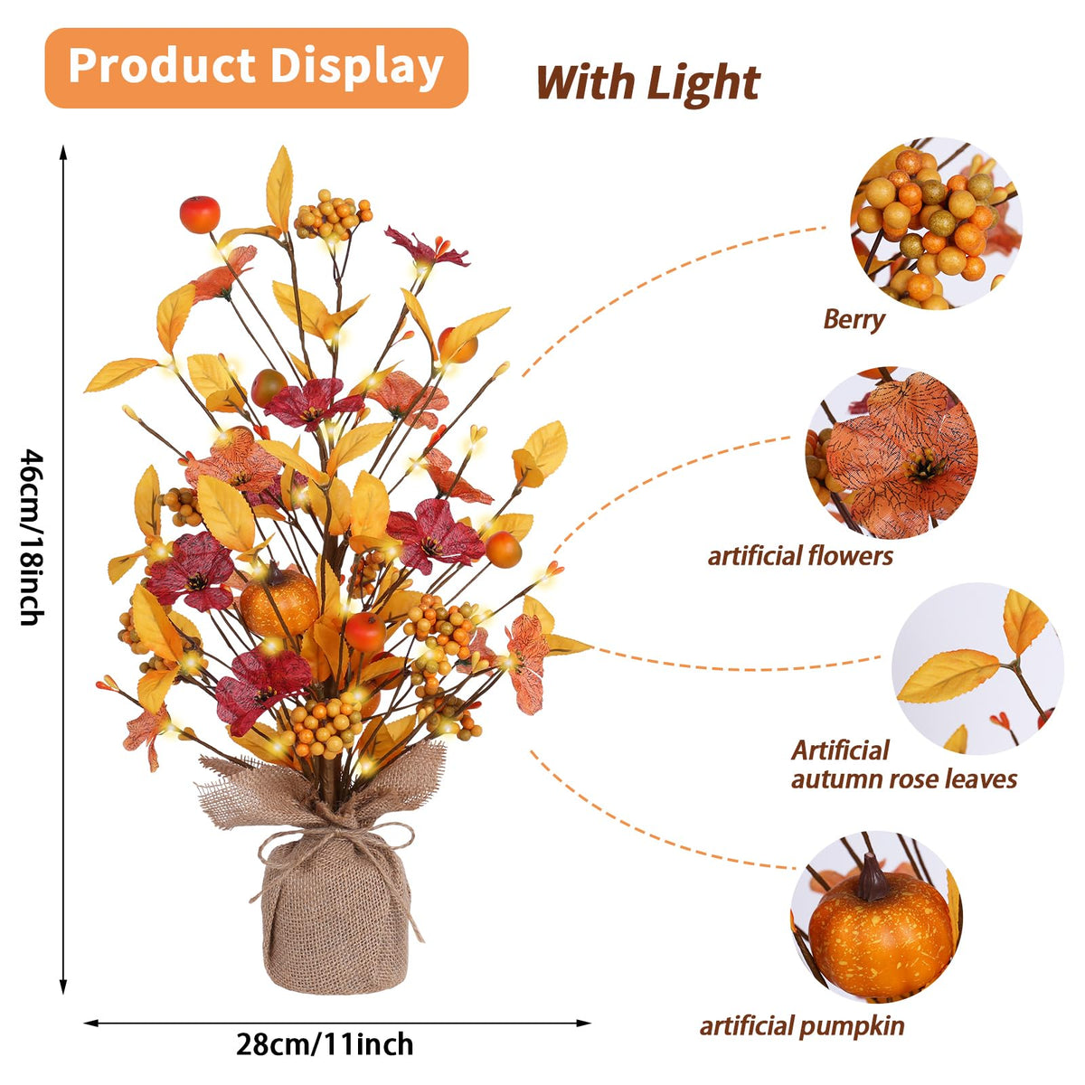 18IN Fall Table Tree Decor for Autume Thanksgiving Home Decorations