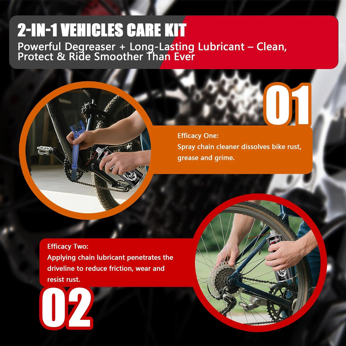 Chain Cleaner Kit, Professional Bike Chain Cleaner Set, Motorcycle Cleaning Kit with Chain Cleaner 17oz & Chain Lube 14oz Including Brushes and Gloves for Cleaning and Maintain All Bicycles （1 pack)