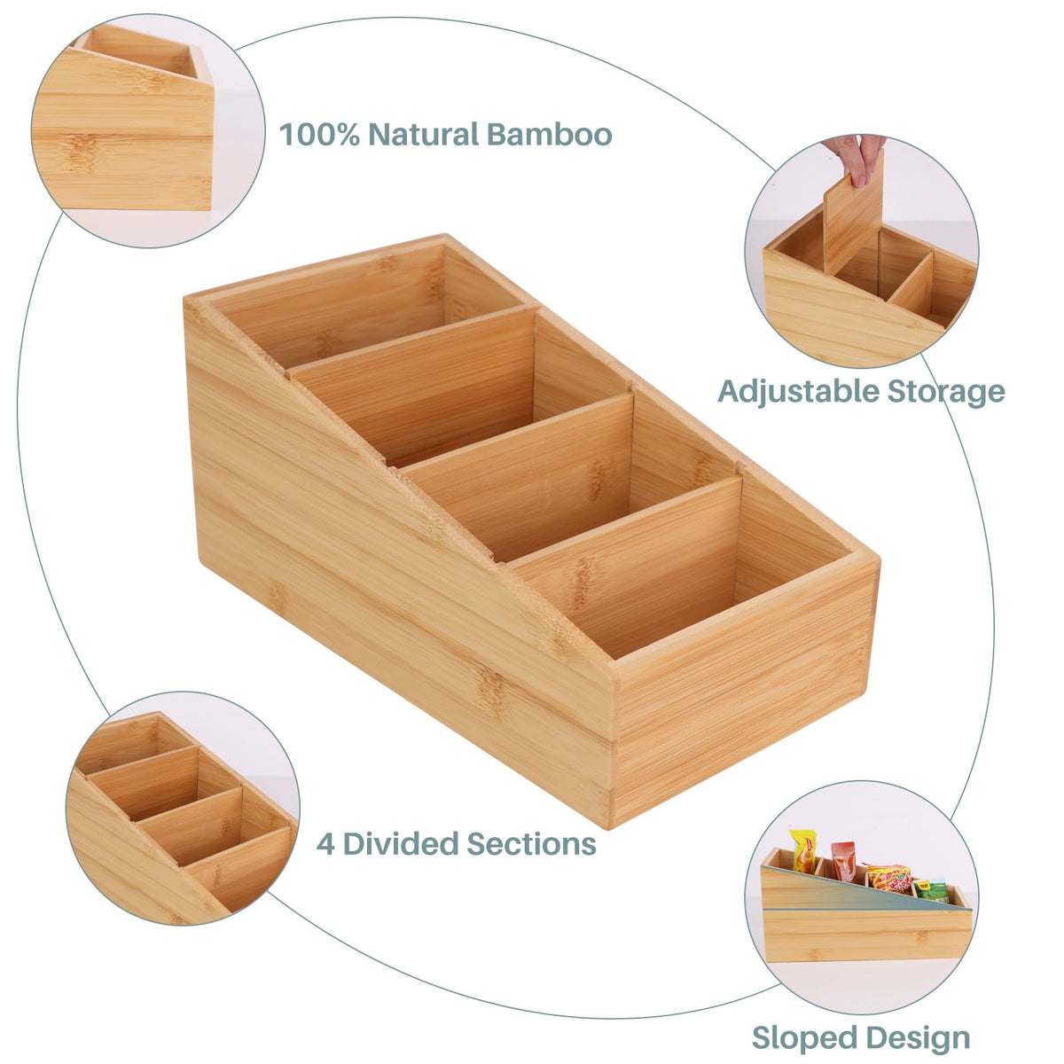 HTB 4-Section Snack Organizer with Removable Dividers for Kitchen 2 Pack