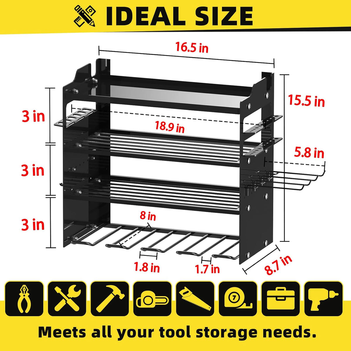Power Tool Organizer Wall Mount with 4-Drill Holders-400Lbs Load Heavy Duty Metal 4-Layers Garage Storage & Organization Battery Tools Rack with Side Panels Utility Racks Workshop Gifts for Men