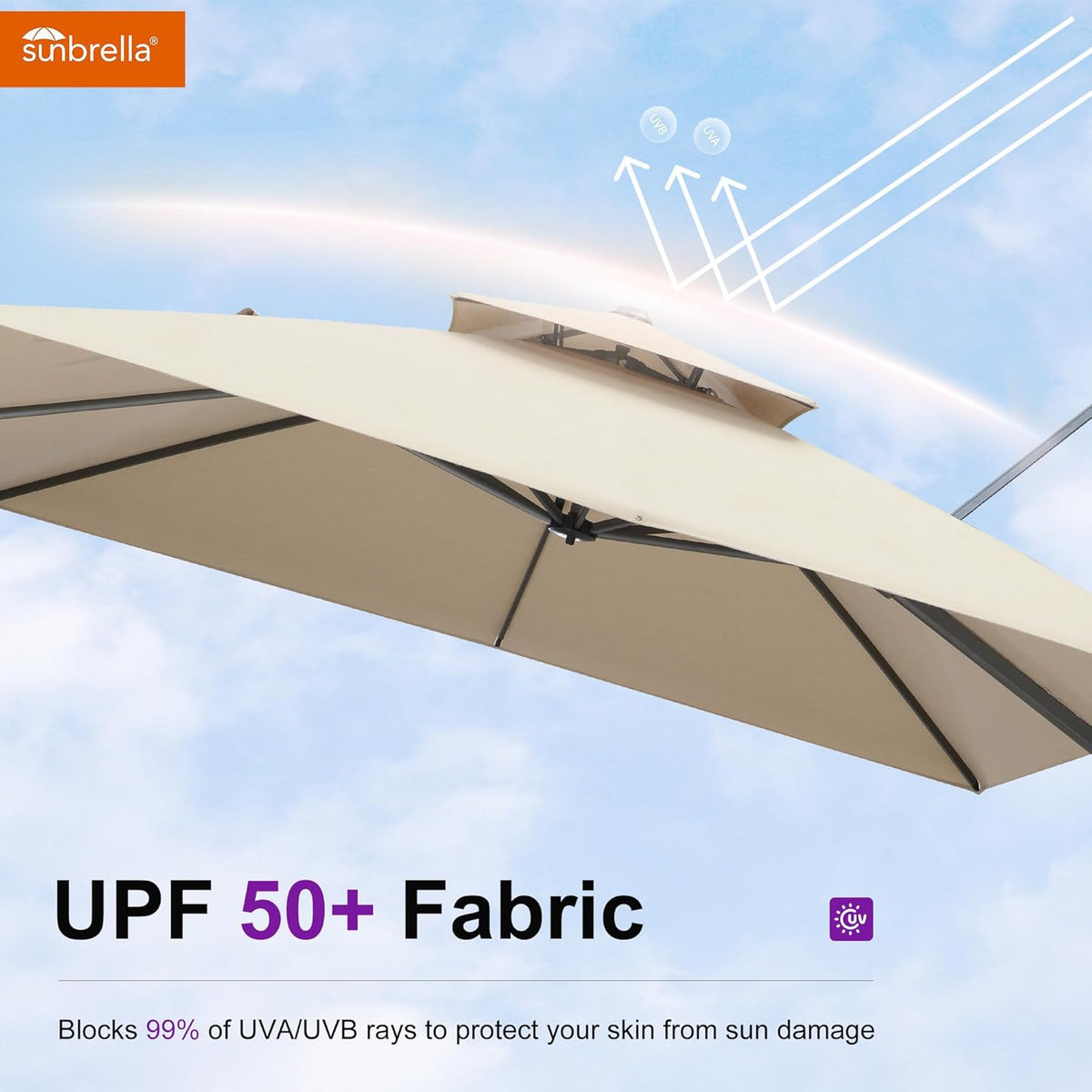 PURPLE LEAF Cantilever Umbrella 10' X 13' Outdoor Patio Rectangular Double Top Large Heavy Duty 360° Rotation Offset Umbrella for Outside Deck Backyard Garden Pool Spectrum Sand