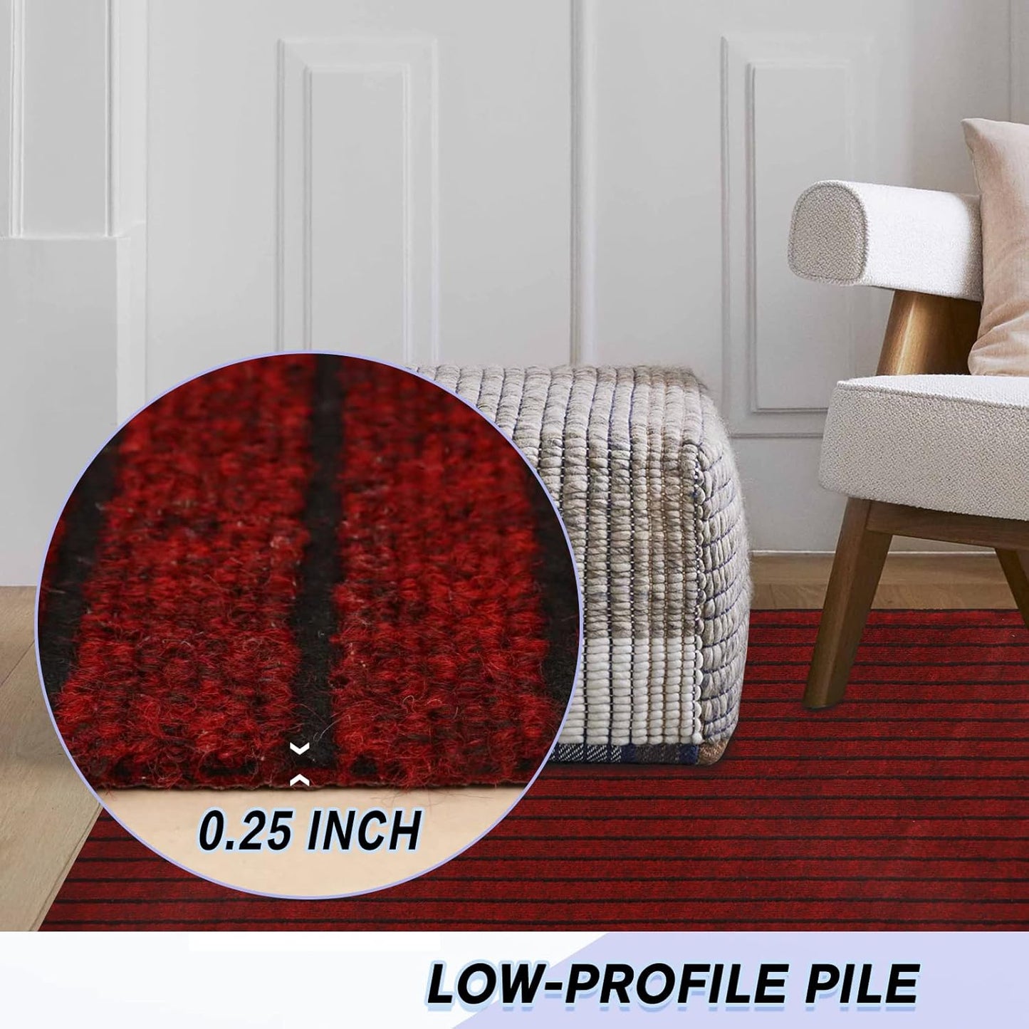Custom Size Backed Non-Slip Area Rugs Runner, Easy Clean, Waterproof Runner Rugs for Hallway Entryway, Kitchen, Laundry, 4FT x 43FT, Red Stripe