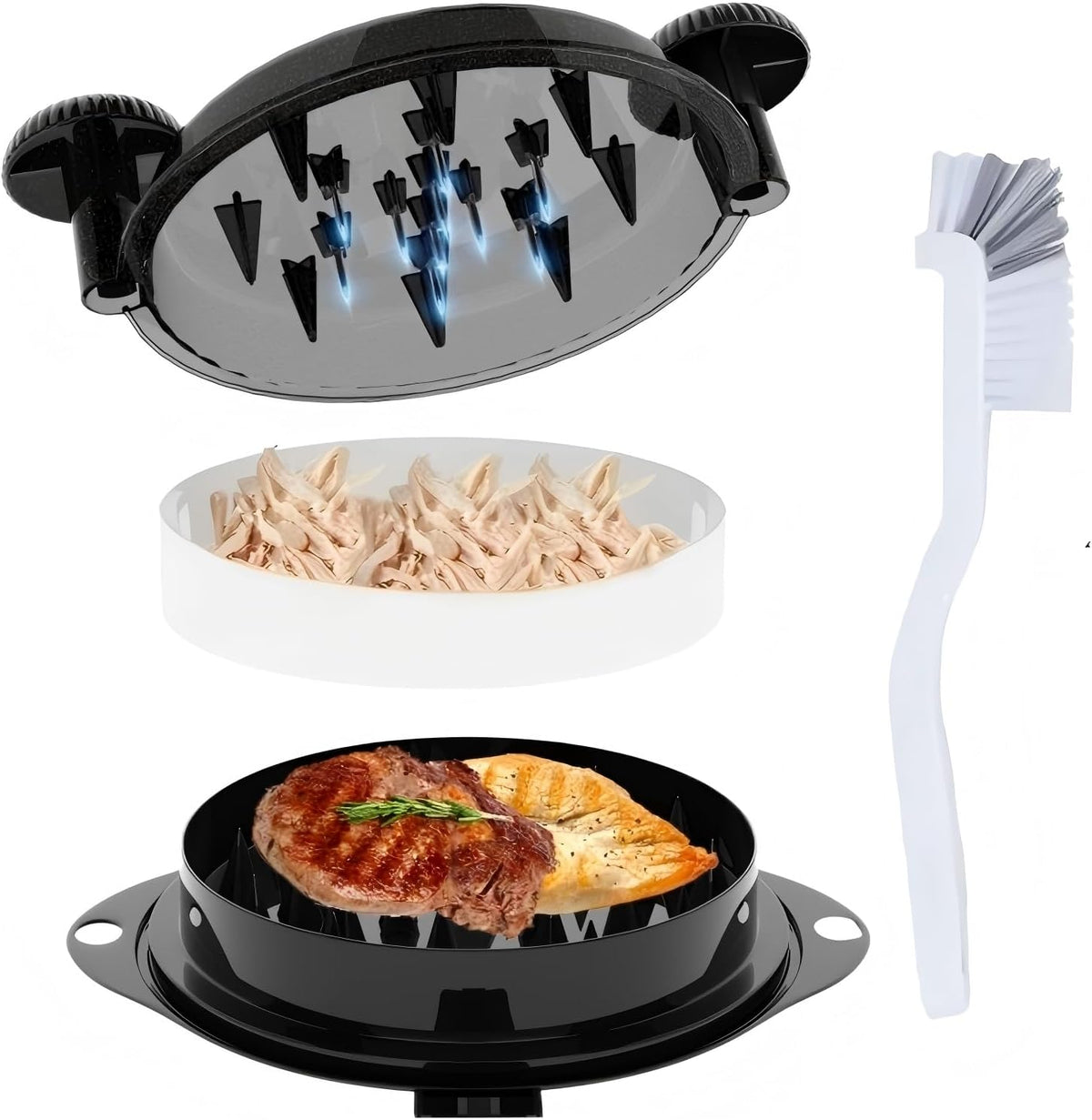 Chicken Shredder Meat Shredder Tool Twist Chicken Breast Shredder Large-Shredding Tools Chicken Breast, Pulled Pork, Beef with Stainless Steel Spikes (Black&Black)