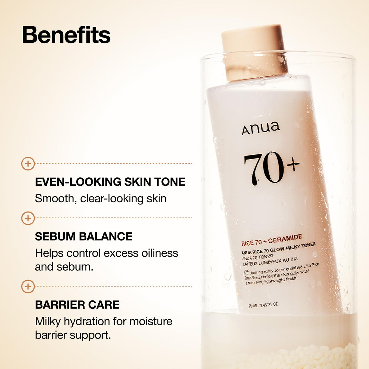 Anua Rice 70 Glow Milky Toner, Non Comedogenic, Korean Skincare, 8.45 fl.oz