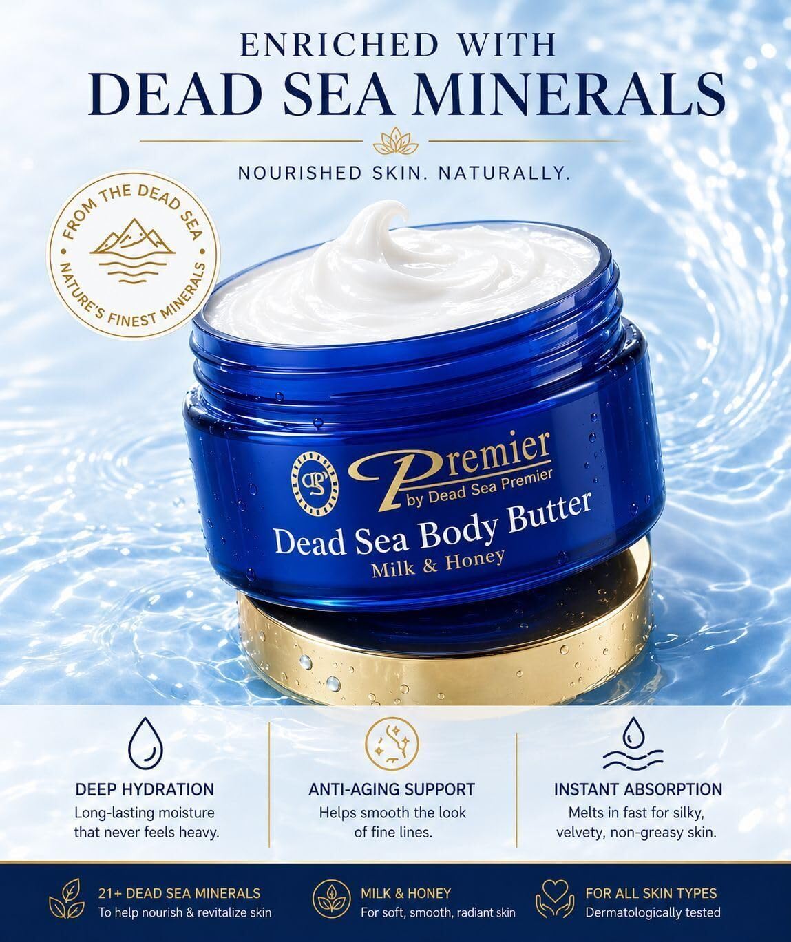 Premier Dead Sea Anti-Aging Body Cream - Milk & Honey 5.95 Fl Oz