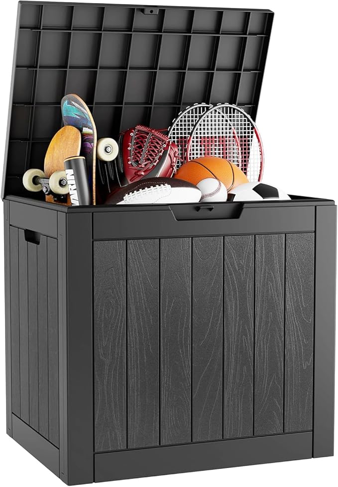 Outdoor Storage Box, 32 Gallon Deck Box Indoor Outdoor Storage Bin,Waterproof Resin Patio Storage Box for Garden Tools,Package Delivery,Pool Accessories,Sports Equipment,Patio Furniture,Lockable
