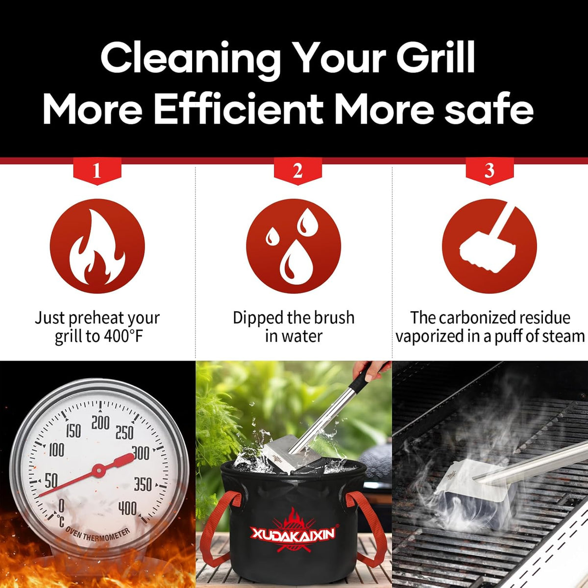 Steam Grill Brush Bristle Free,[Ultra Safe & Efficient] Grill Cleaner for Outdoor Grill,BBQ Replaceable Scraper Cleaning Head,Grill Brush BBQ Accessories,Gifts for Men/Dad ﻿