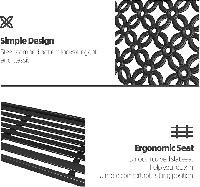 Grand patio 50" Outdoor Bench Garden Bench with Armrests Bench for Outdoors Lawn Yard Porch Black