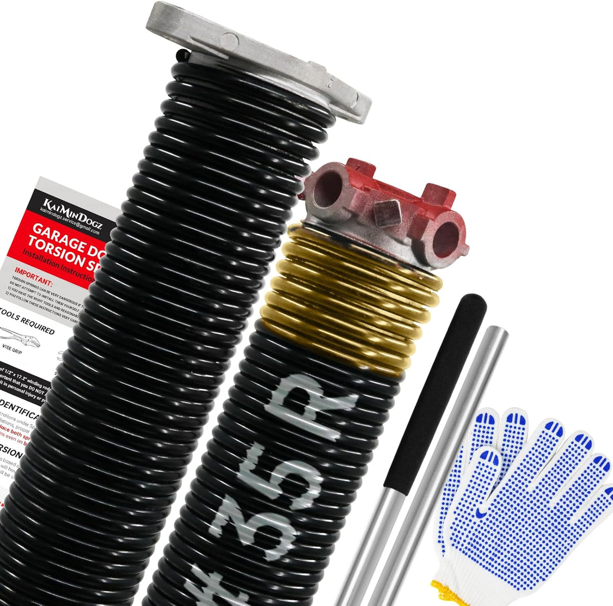 Pair of 1.75" Garage Door Torsion Springs Set with Non-Slip Winding Bars&Gloves, High Precision Electrophoresis Oil-Free Black Coated for Replacement, MIN 16,000 Cycles (0.250 x 1.75"x 35")