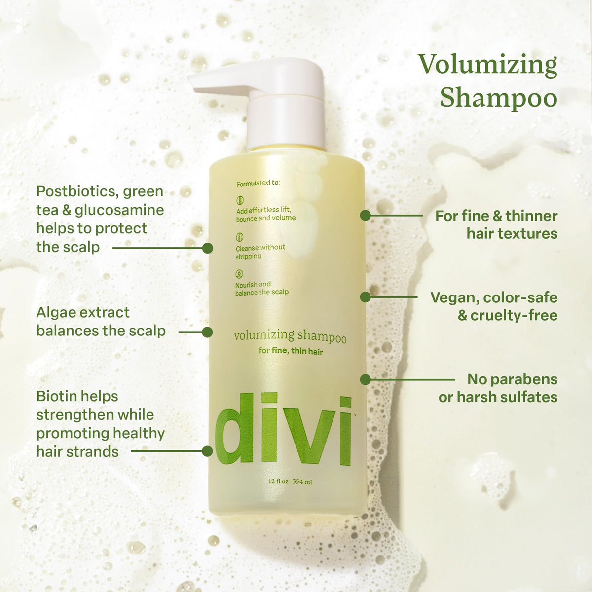 divi Volumizing Shampoo for Fine, Thin Hair with Postbiotics | 12 fl oz