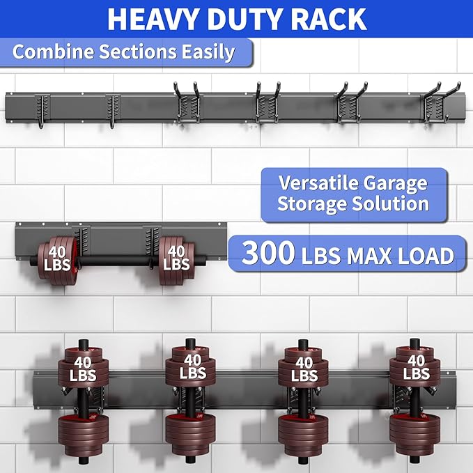 Garage Organization Tool Organizer Wall Mount, 32inch Heavy Duty Garden Tool organizer Storage System, Easy Install With 6 Adjustable Hooks, For Garage, Basement, Shed, Workshop(Black)