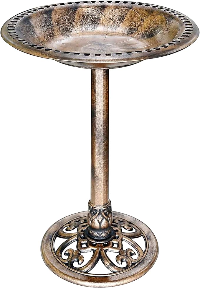 VIVOHOME 28 Inch Height Polyresin Lightweight Antique Outdoor Garden Bird Bath Copper