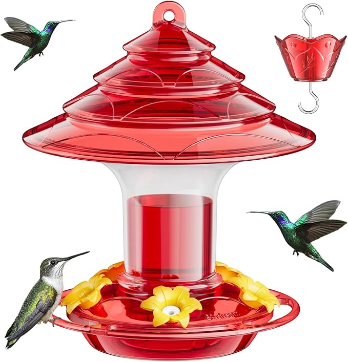 Birdream Hummingbird Feeder for Outdoors Hanging, 20oz Hummingbird Feeders with 5 Bee Guard Feeding Ports & Built-in Ant Moat Brush Leak-Proof for Outside Gifts for Women - Red