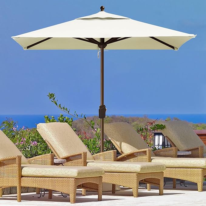 EliteShade USA 10-Year-Non-Fading 6x6Ft Square Market Umbrella Patio Outdoor Table Umbrella with Ventilation, Natural