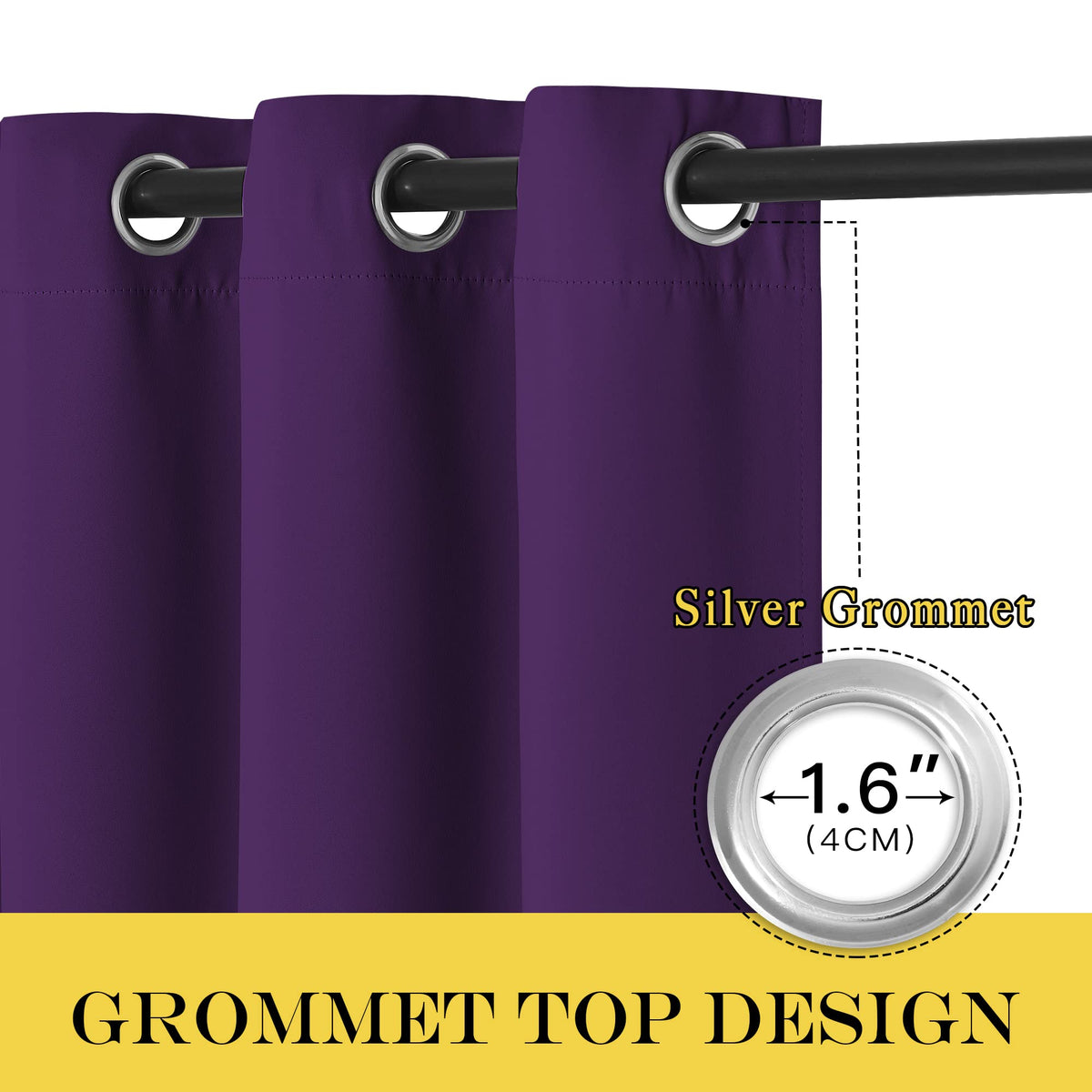 NICETOWN Blackout Curtain 95 inches Long - Silver Rings Thermal Insulated Wide Sliding Glass Door Privacy Blinds for Hall/Villa (Royal Purple, 100 inches Wide)