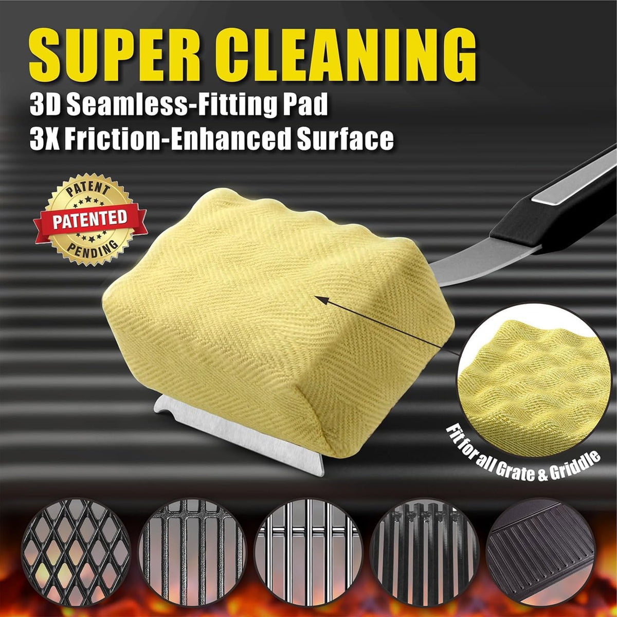 GRILLART Grill Brush Bristle Free. Upgraded BBQ Replaceable Cleaning Head, Seamless-Fitting Scraper Tools for Cast Iron/Stainless-Steel Grates Griddle, Safe Barbecue Grill Cleaner-Black