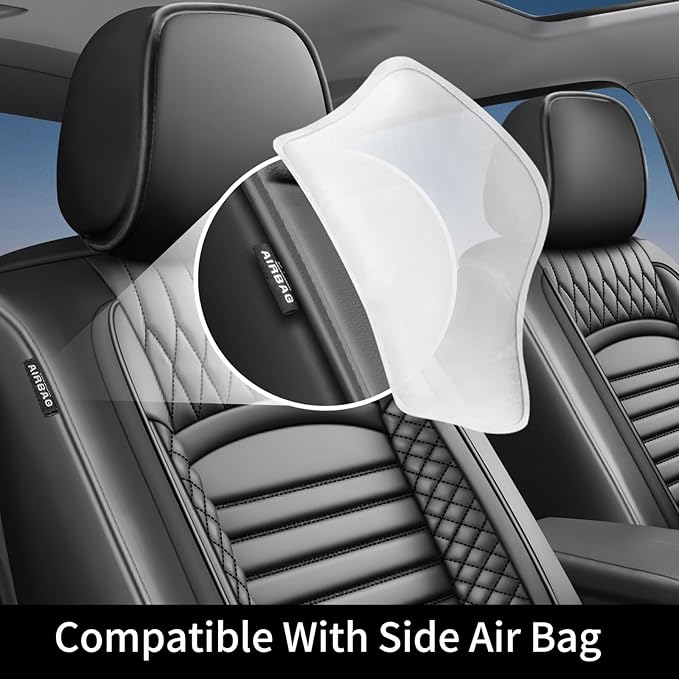 Fit Elantra Car Seat Covers for Hyundai Elantra 2017-2024 2025 2026 - Upgraded Premium Waterproof & Breathable Leather, Airbag Compatible, All-Weather Seat Cushion Protector (Full Set, Black)