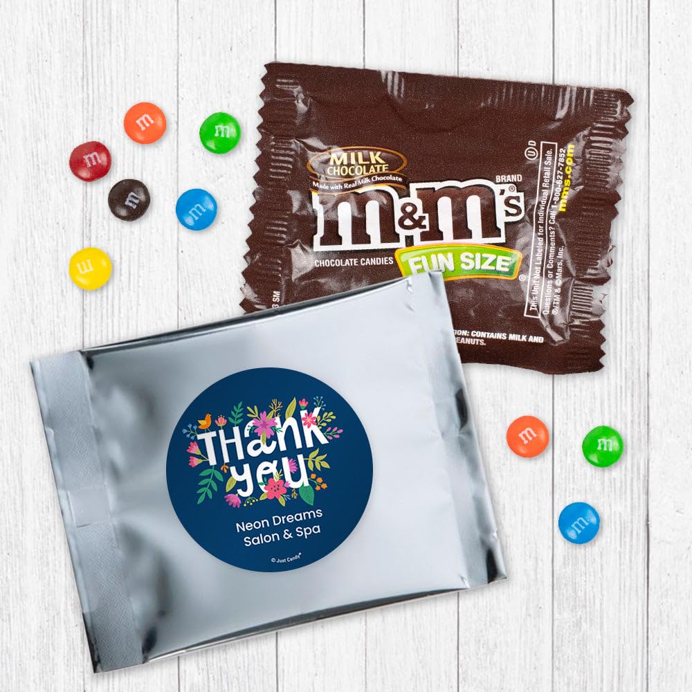 24 Pack Personalized Floral Thank You Party Favor Bags Filled With Milk Chocolate Coated Minis For Corporate Favors, Event Giveaways, Appreciation