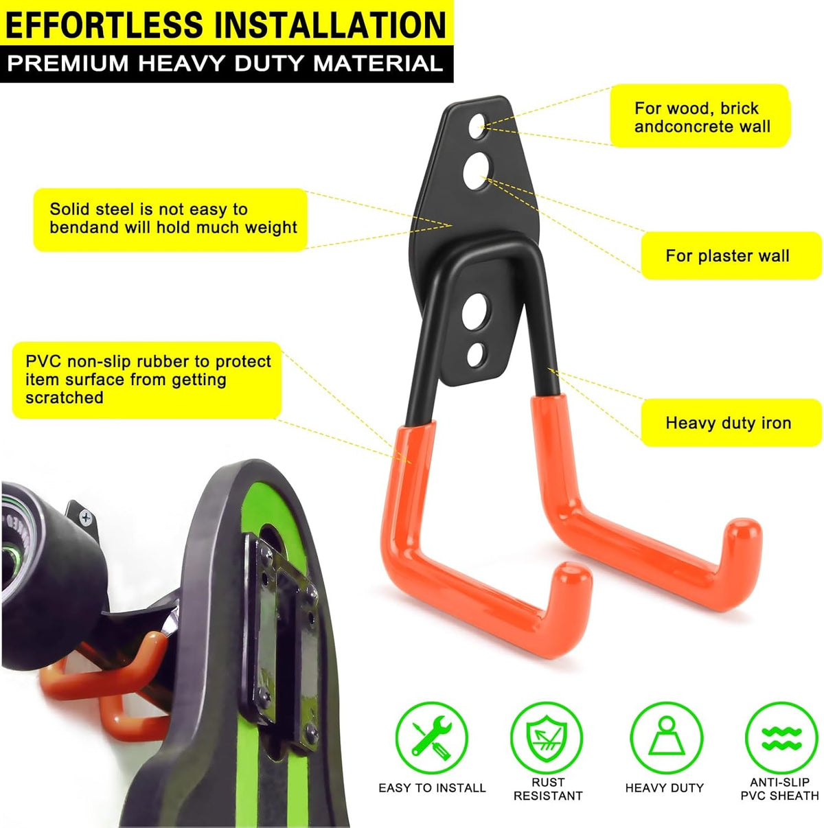 28 Pack Heavy Duty Garage Hooks, Utility Wall Mounted Storage System, with Anti-Slip Coating Hanger, for Hanging Power and Garden Tools, Ladders, Bikes, Ropes and Bulk Items
