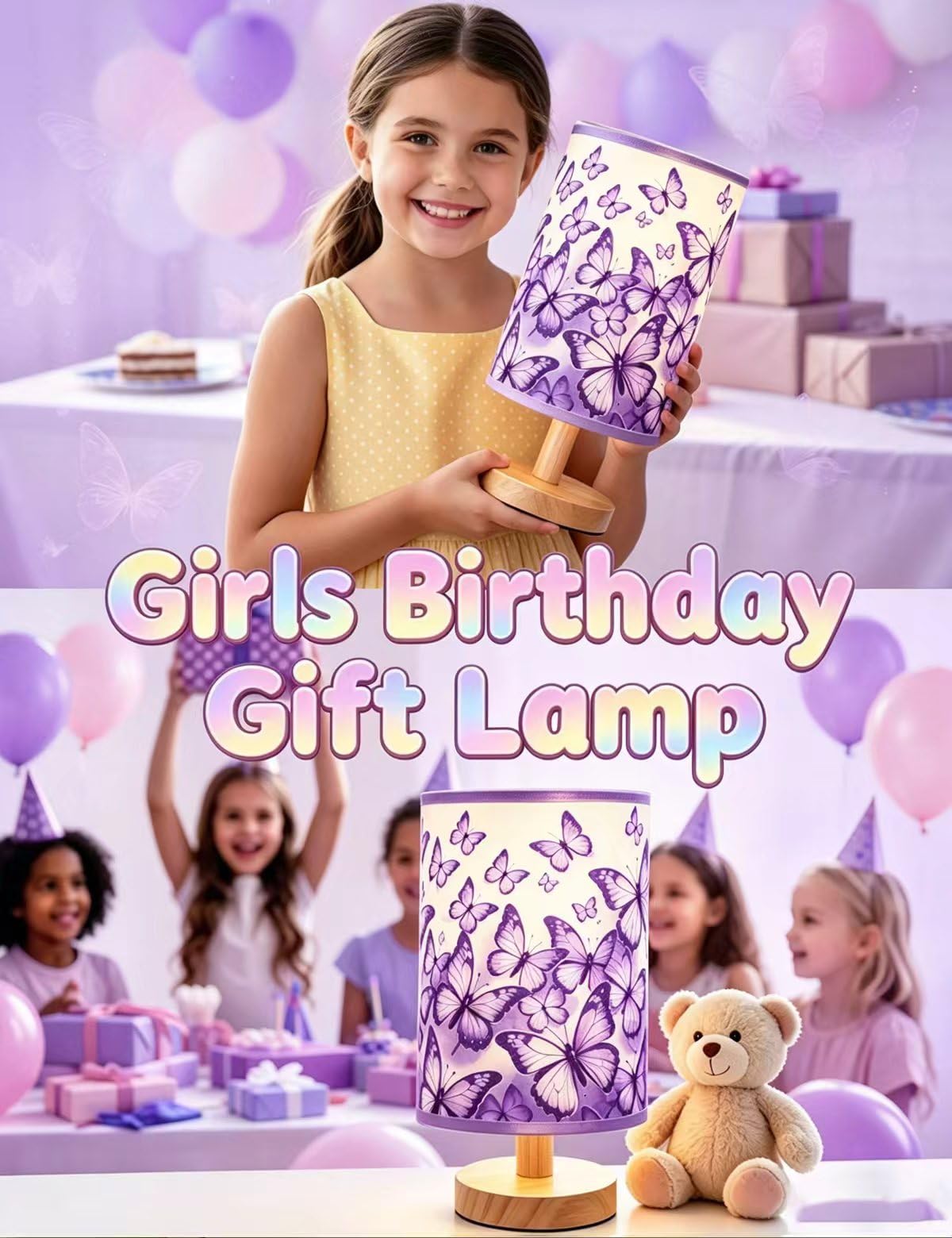 Butterfly Lamp, Girls Lamps for Bedroom 3 Colors Dimmable Nightstand Light