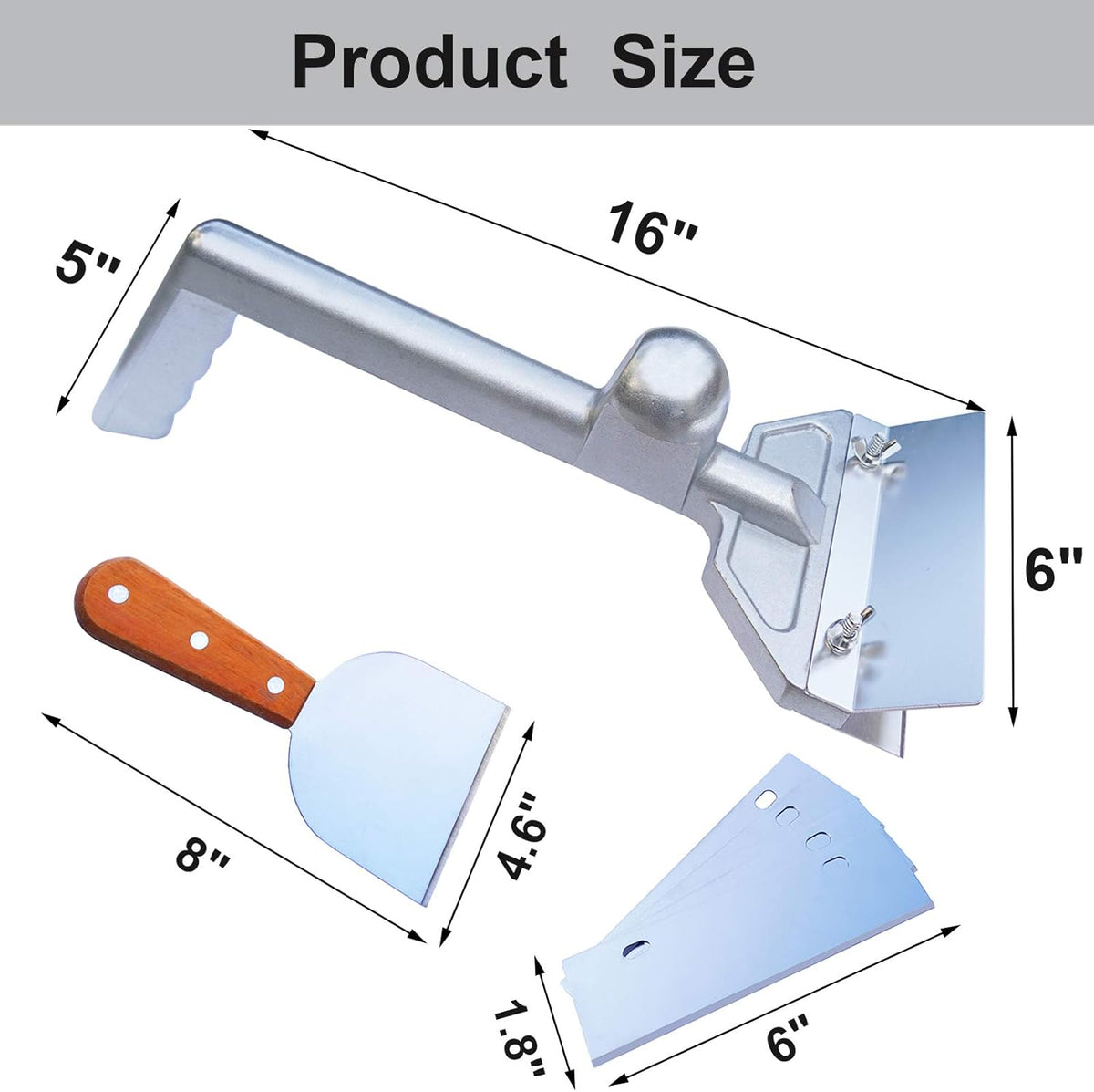 Heavy Duty Grill Scraper Commercial Griddle Scraper Set with 5 Blades, Casting Aluminum Flat Top Grill Scrapers with Small Slant Edge Grill Scraper