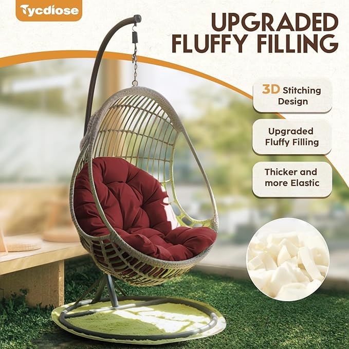 Egg Chair Cushion Replacement, Waterproof Outdoor Hanging Egg Chair Cushion Hammock Swing Chairs Cushions Pads, U-Shaped Thickened Cushions for Hanging Eggs Chairs, 47x33x7 Inches (Red)