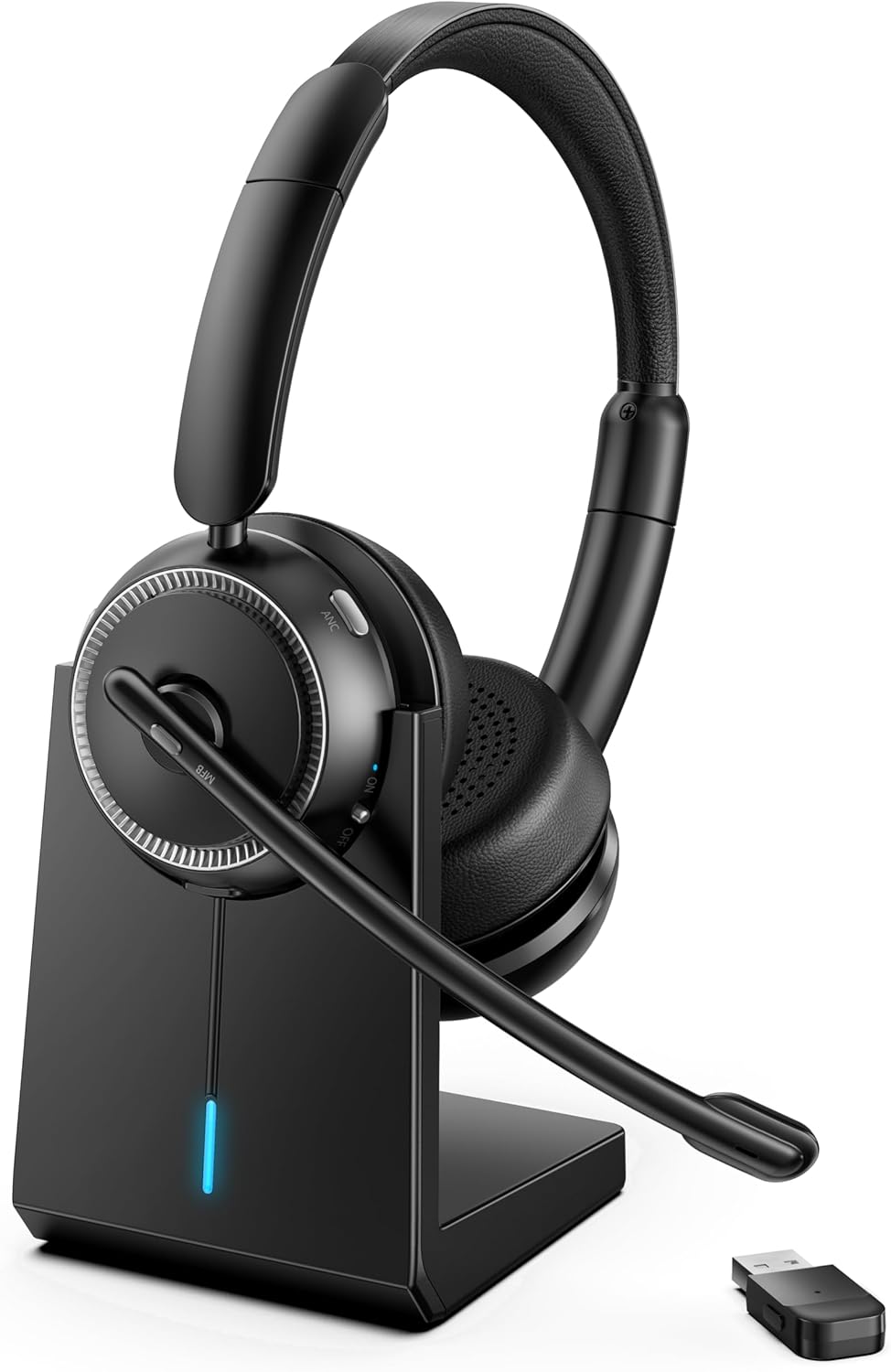 Wireless Headset with ANC & ENC, Bluetooth 5.4 Headset with USB Dongle, Wireless Headphones with Flip-to-Mute Microphone for Work from Home/Office/PC/Cell Phones