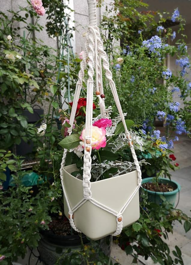 Belit Macrame Plant Hangers Indoor Outdoor 2 Pack Hanging Planters Basket with 2 Hooks Decorative Flower Pots Stand Home Decor