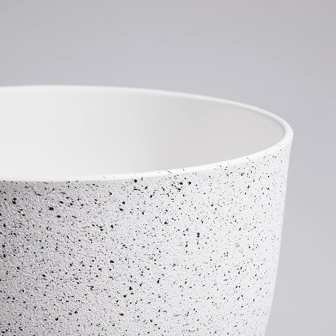 9/8/7.5 inch Flower Pots, Set of 3 Modern Decorative Plastic Planters with Drainage Holes and Saucers for Garden House Plants, Plant Pots for Indoor Outdoor Plants, Speckled White