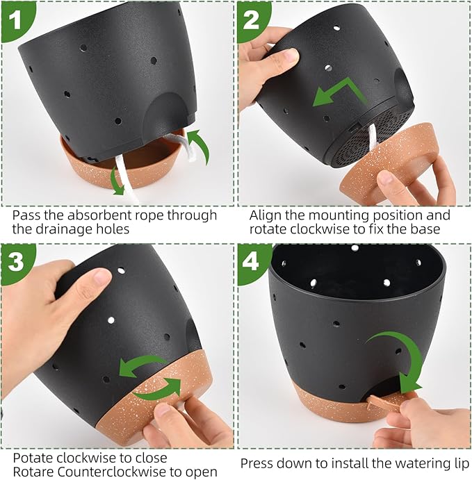 6 Inch Orchid Pots with Holes, 2 Pack Self Watering Planters for Orchids Plastic Orchid Pot Plant Flower Pots for Orchids Indoor Outdoor (Black with Brown)