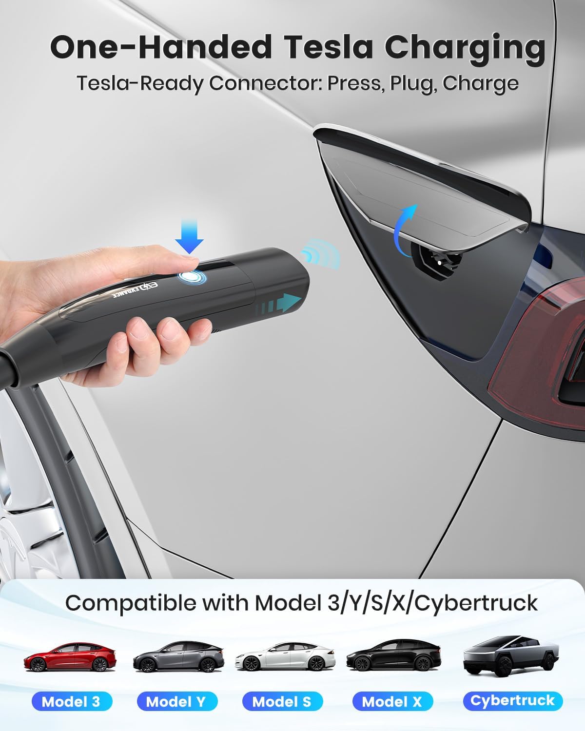 Level 2 EV Charger for Tesla Models, 24Amp 240V NEMA 14-30 Plug, 25FT Cable with Remote-Open Charge Port, 6-24A Adjustable EV Charging Station for Home/Garage Use, IP66 Waterproof