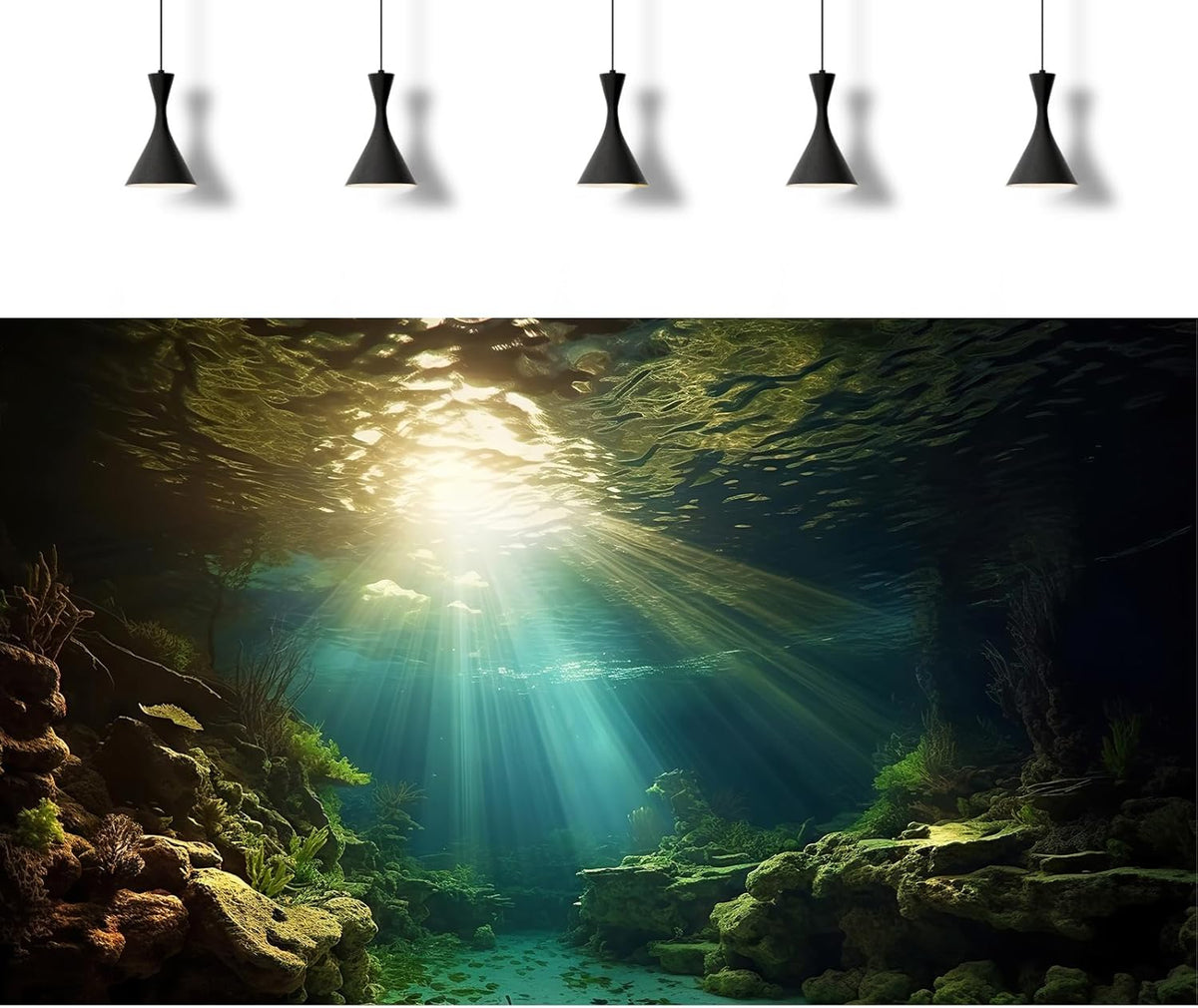 Fish Tank Background Under The Sea Aquarium Background Ocean Floor Sunray Rock Terrarium Backgrounds Coral Reef Aquatic Plants Underwater Cave Aquarium Wallpaper for Fish Tank Decorations 72x16in