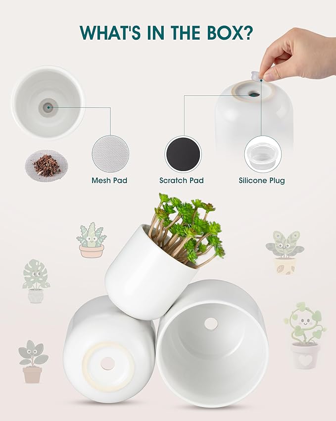 vancasso Ceramic Plant Pots, 4+5+6 inches, Set of 3, Planters with Drainage Hole, Flower Pots Planters Pots for Indoor Plants, Modern Indoor Decorative Garden Pot, Home Decor, White